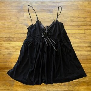 C.i.e.n. Black Babydoll Camisole Top Lace Trim Smocked Empire Waist Sleeveless